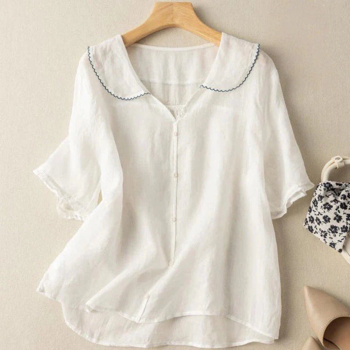 Sotiria - Elegante Blusa De Manga Corta De Lino