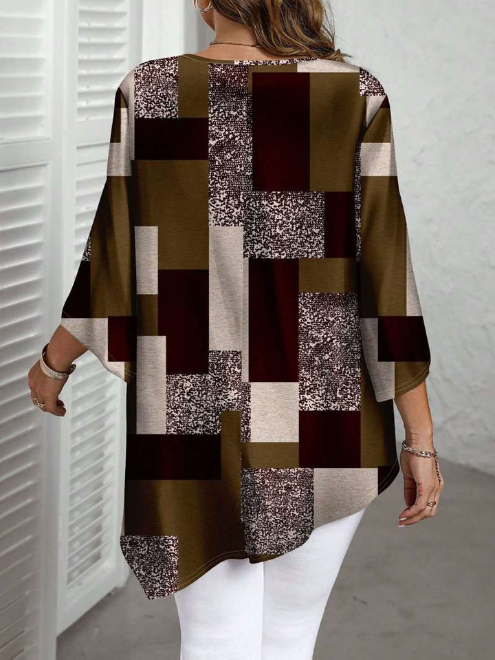 Nurit - Blusa Oversize Estampada a Cuadros Con Manga Corta