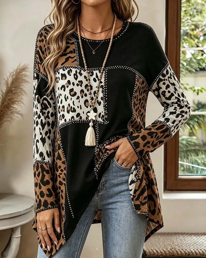 Niriza - Blusa Con Estampado De Leopardo Y Diseño Irregular De Retazos
