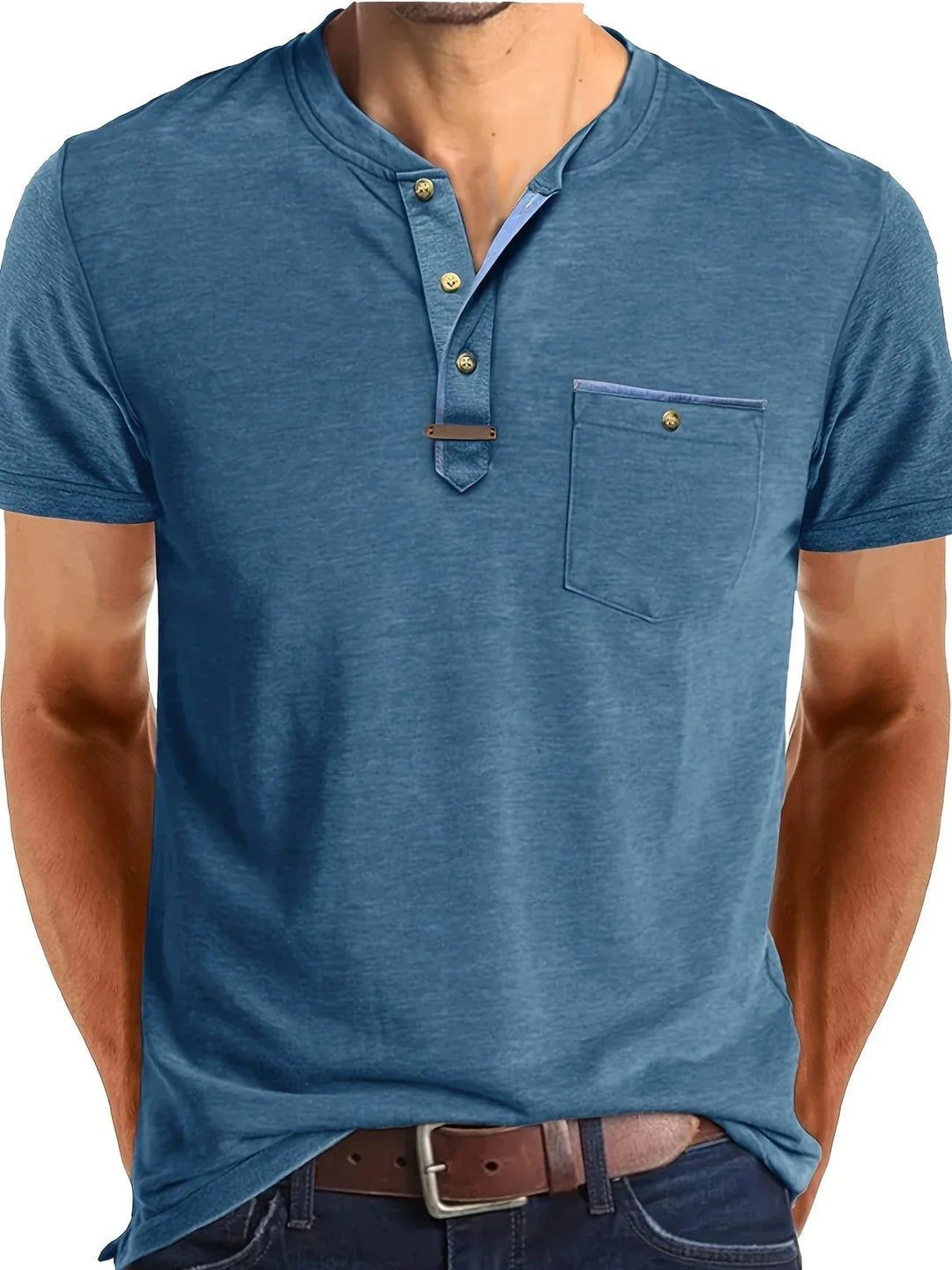 Saxon - Camiseta Elegante De Cuello Redondo Con Bolsillo