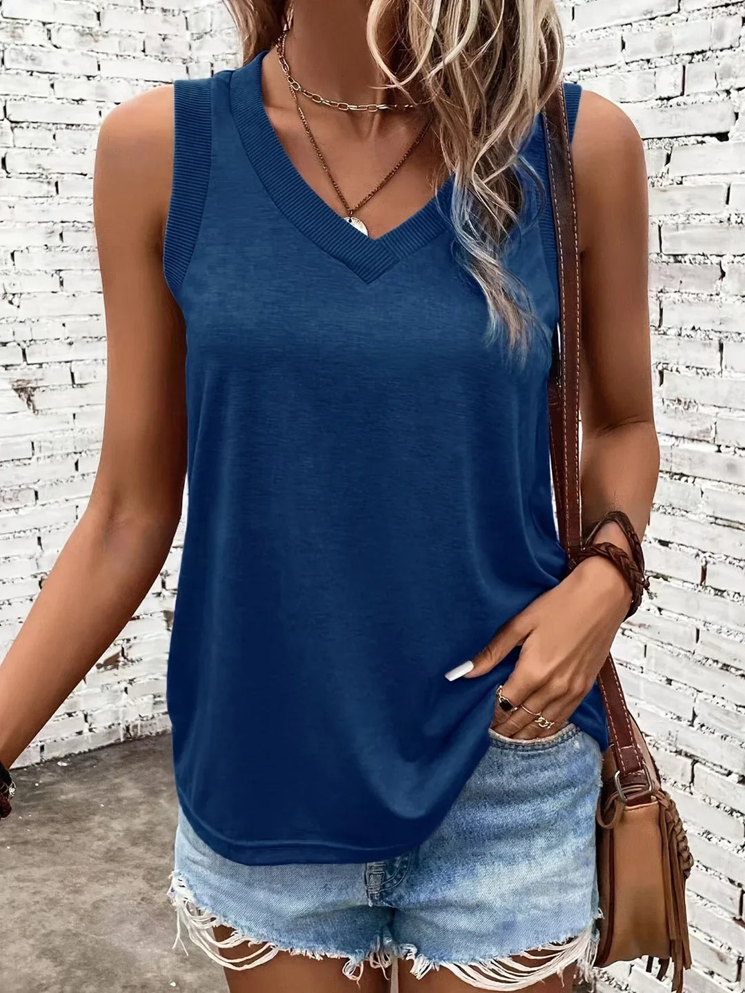Analia - Top Transpirable Con Cuello En V Y Sin Mangas