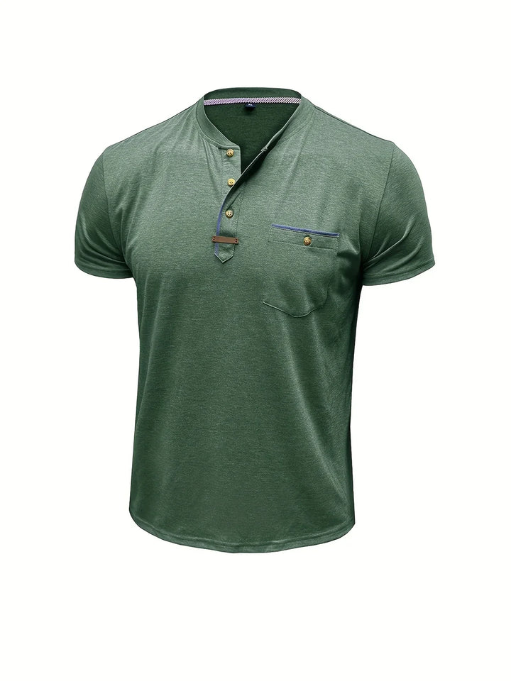 Saxon - Camiseta Elegante De Cuello Redondo Con Bolsillo