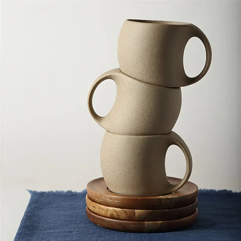 ClayHaven - Taza De Café De Cerámica Con Platillo de Madera