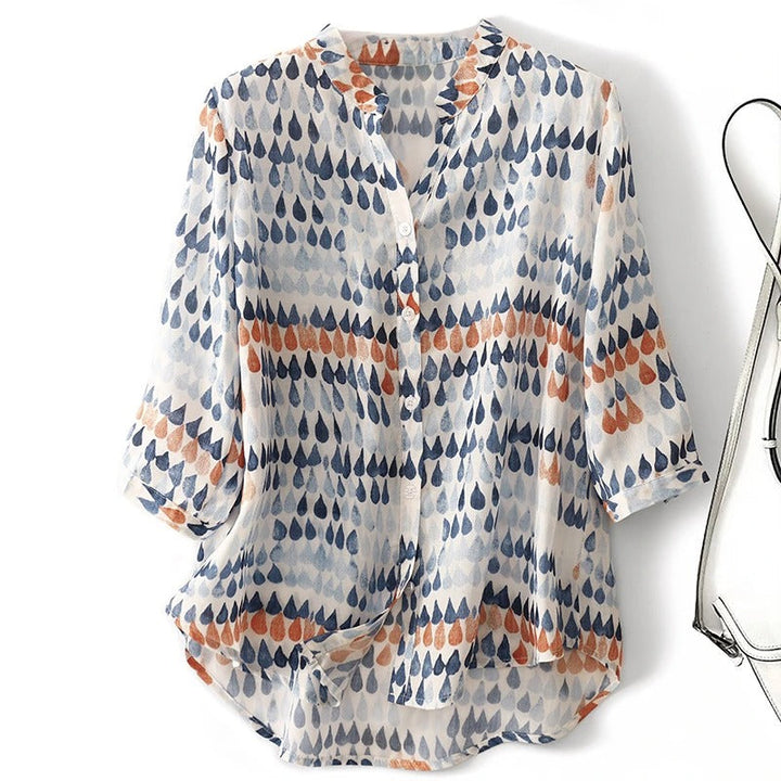 Fawna - Blusa Informal Con Cuello En V y Estampado En Gasa