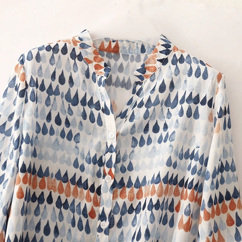 Fawna - Blusa Informal Con Cuello En V y Estampado En Gasa