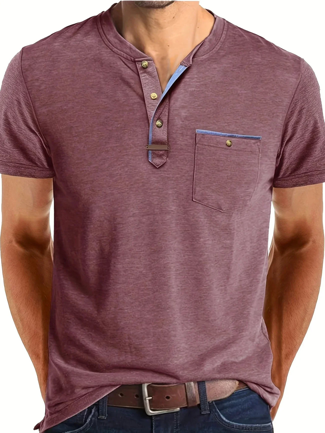 Saxon - Camiseta Elegante De Cuello Redondo Con Bolsillo
