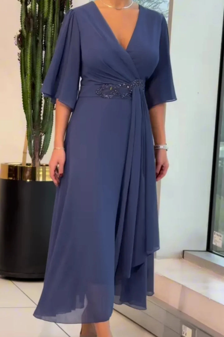 Bhagya - Elegante Vestido largo de Gasa Con Escote en V