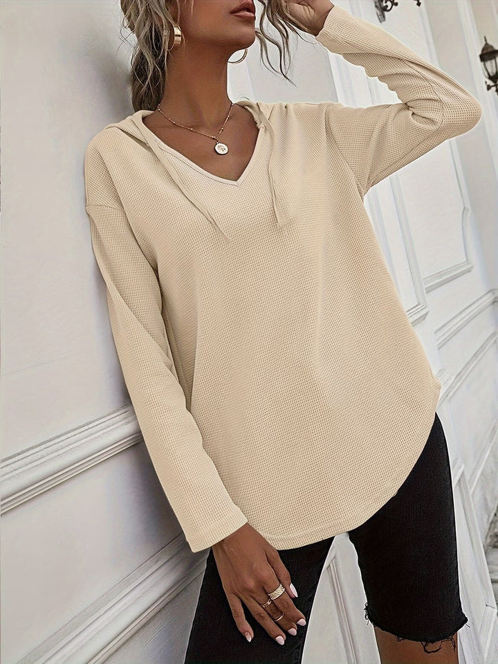 Seonie - Manga Larga Cuello en V Sudadera Con Capucha