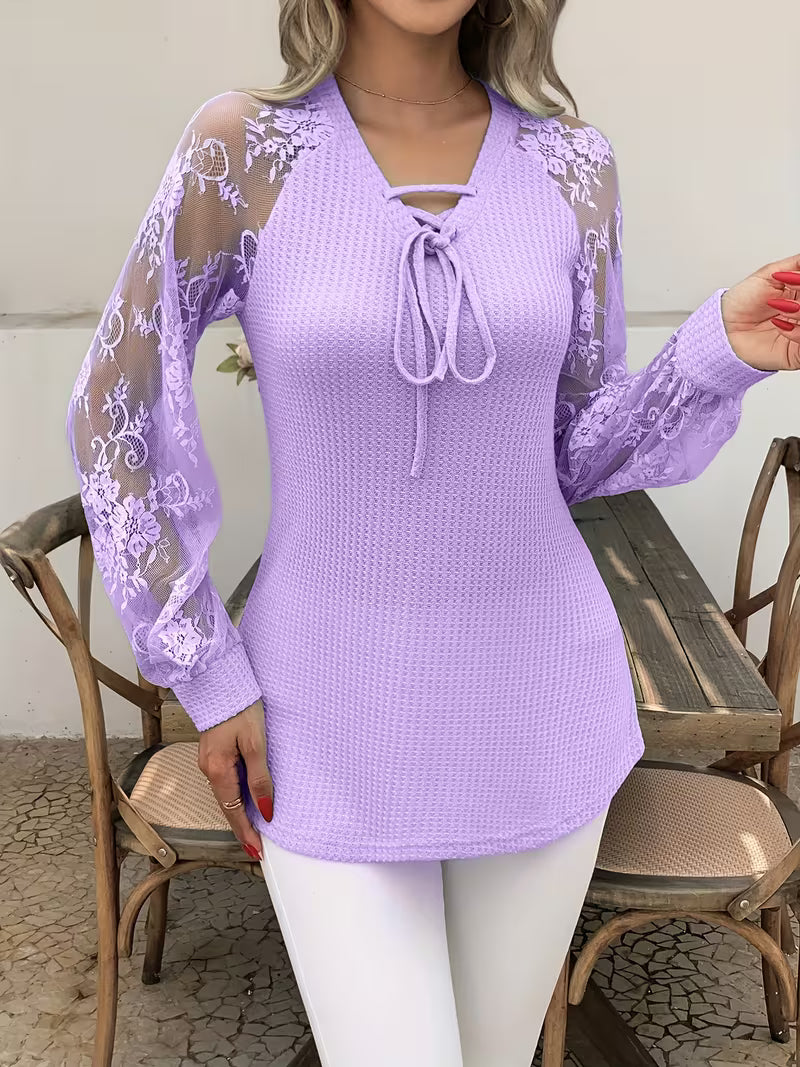 Wazina - Top Elegante Con Encaje Semitransparente