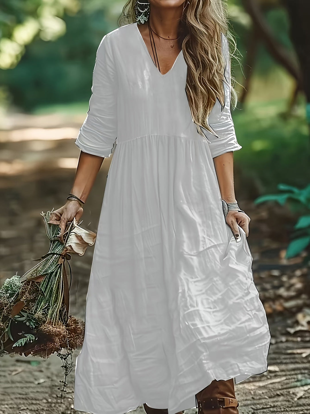 Shirron - Vestido Largo de Moda Con Cuello en V