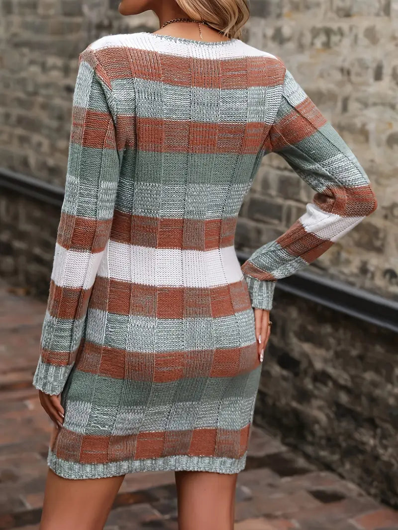 Begum - Casual Manga Larga Vestido De Suéter Con De Punto