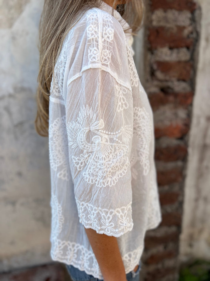 Nalini - Elegante Blusa Bordada Con Encaje