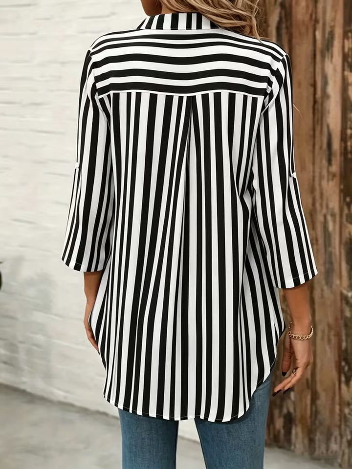 Elika - Camiseta Holgada a Rayas Con Cuello en V