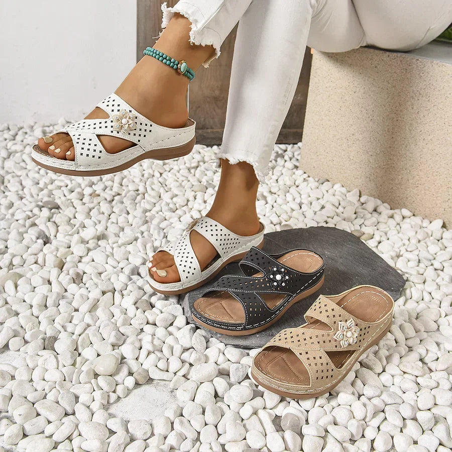 Kristine - Sandalias Ortopédicas Informales Con Cuña Y Diseño De Flores
