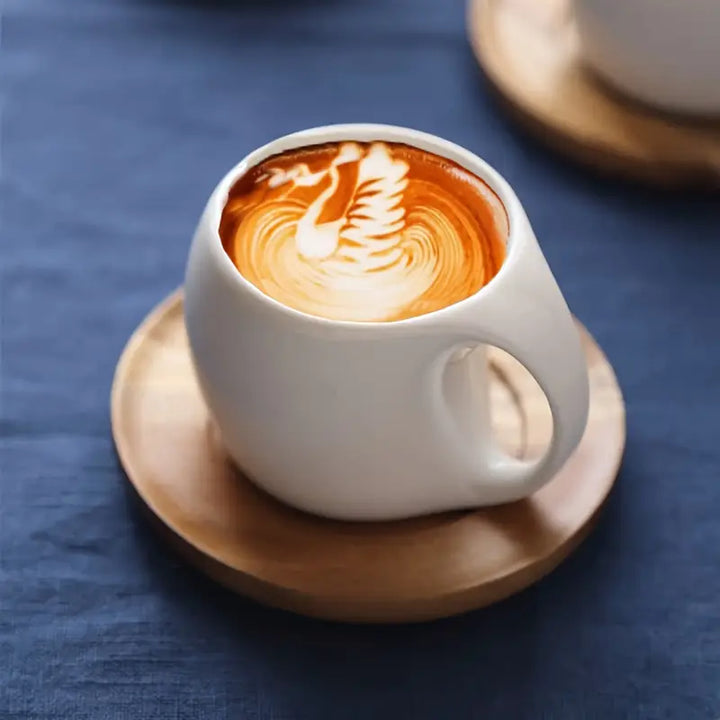ClayHaven - Taza De Café De Cerámica Con Platillo de Madera