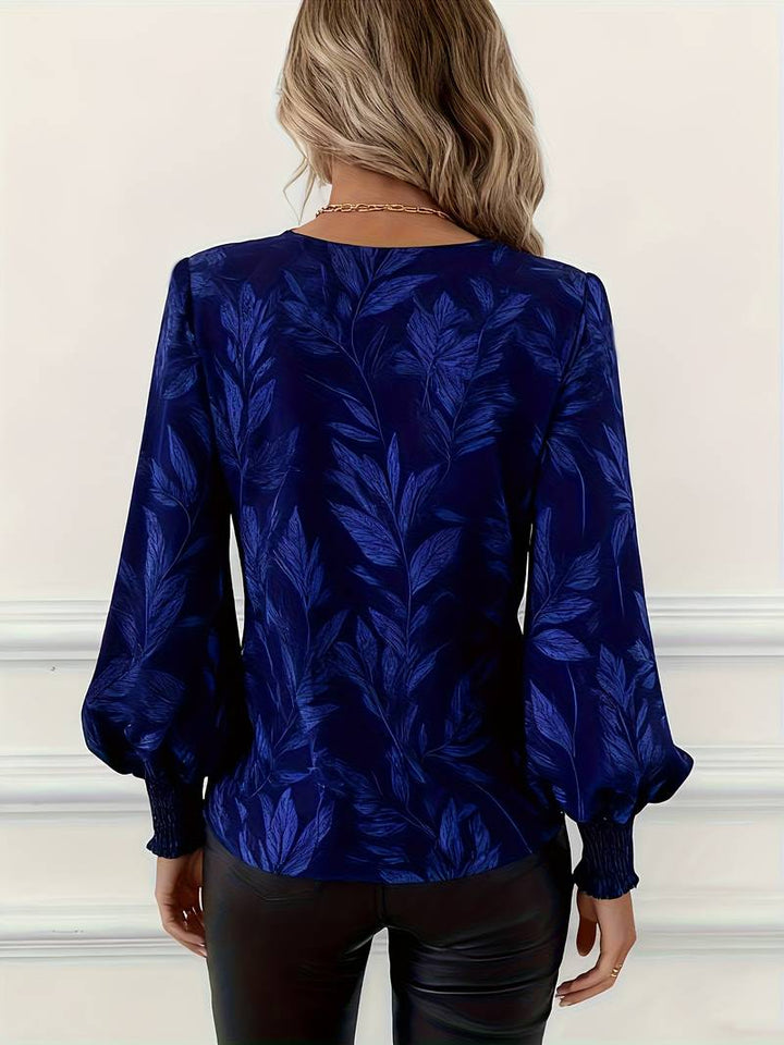 Ruchama - Elegante Blusa de Manga Larga Con Estampado de Hojas