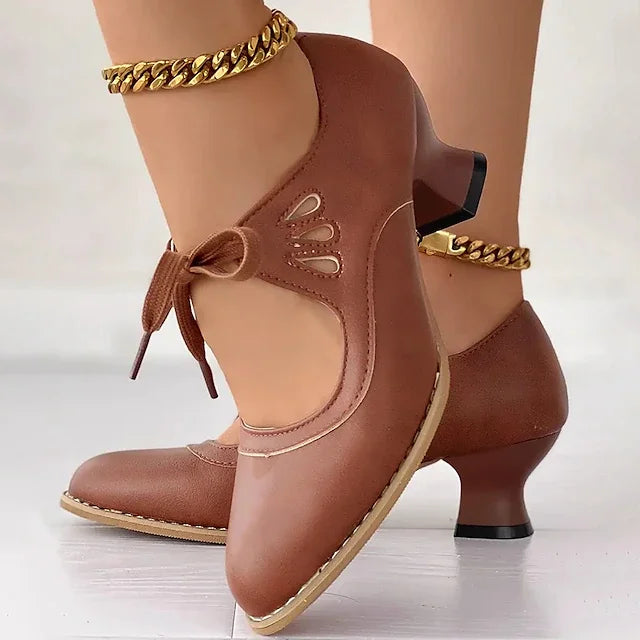 Zydrune - Zapatos de Tacón Alto de Cuero Vintage