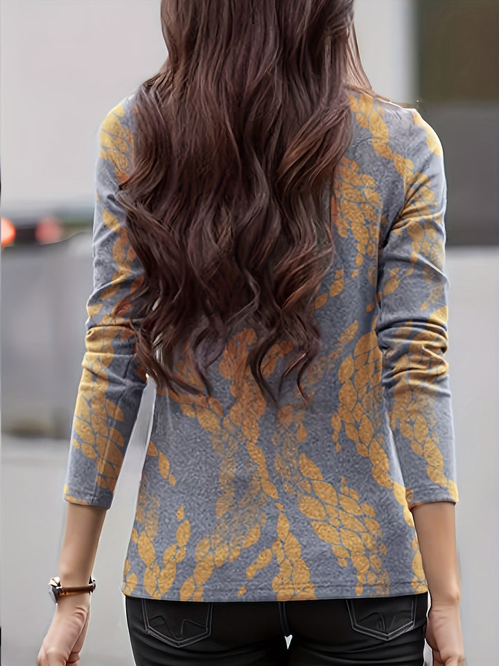 Emine - Top Estampado de Cuello Alto Con Detalle Plisado