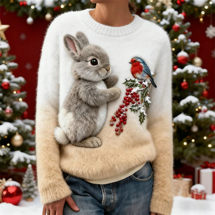 Suzette - Jersey De Felpa Con un Conejo Navideño