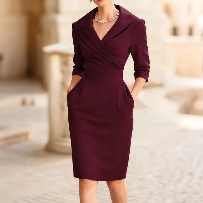 Fanoula - Elegante Vestido Recto Con Cuello Chal