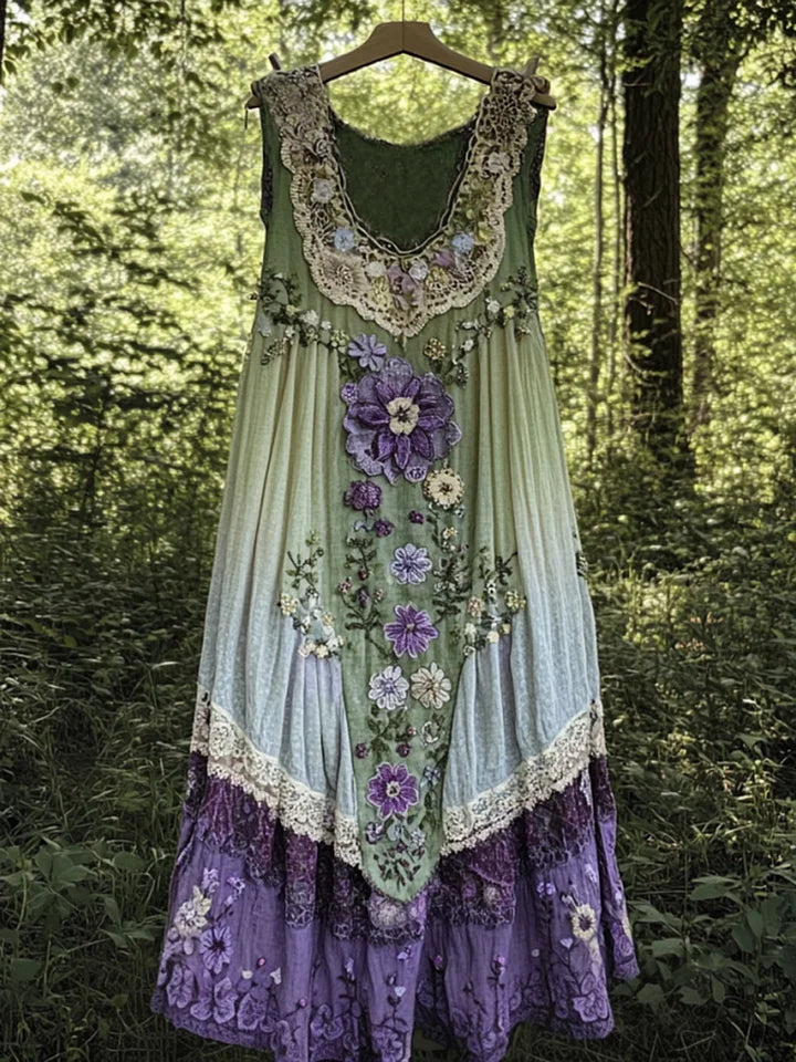 Evabella - Vestido Camiseta De Lino Con Diseño Patchwork