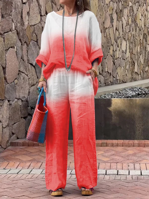 Raminta - Elegante Conjunto De Dos Piezas Confeccionado en Algodón y Lino