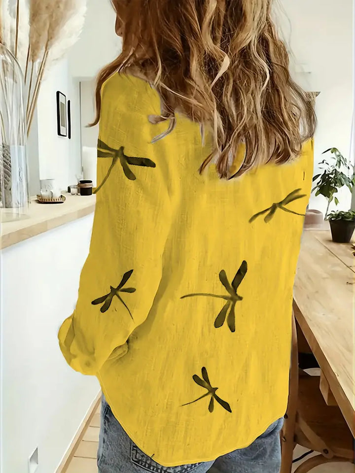 Melek - Camisa Informal Holgada Con Estampado De Libélulas