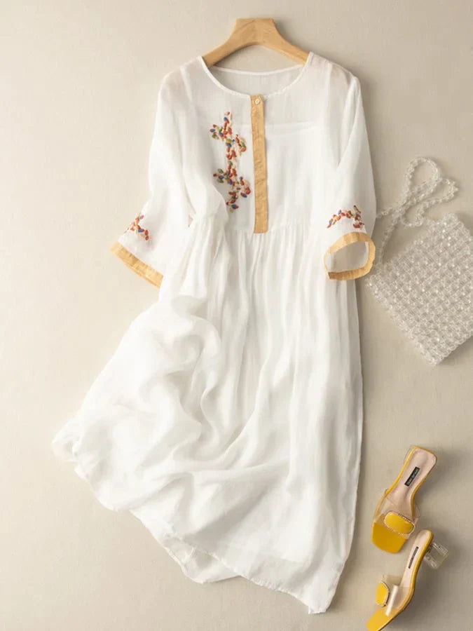 Anoshka - Vestido De Algodón y Lino De Estilo Etnico