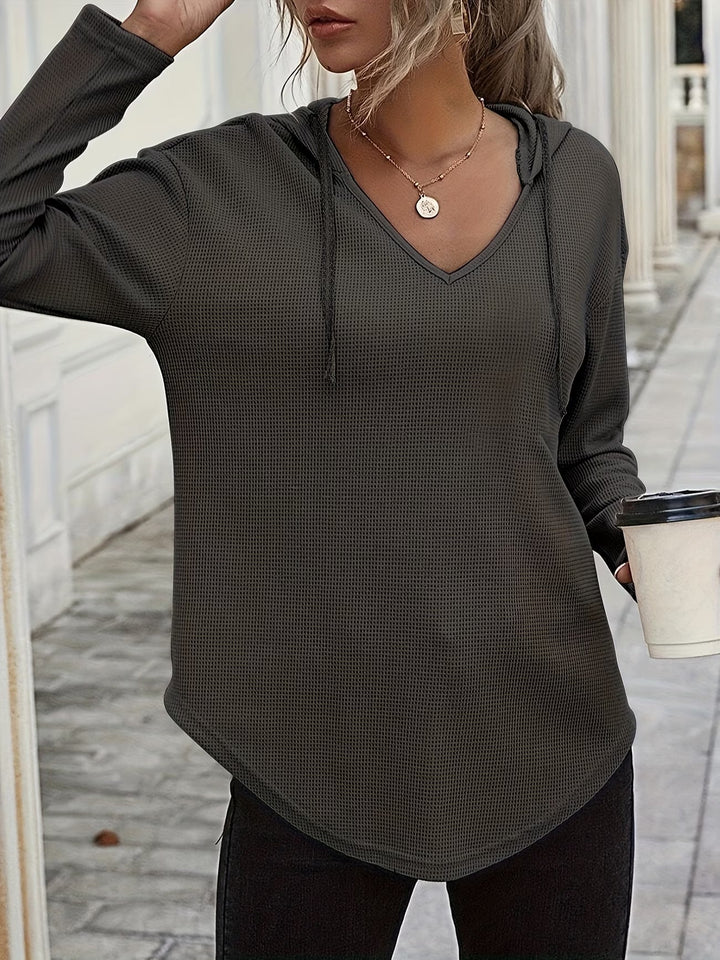 Seonie - Manga Larga Cuello en V Sudadera Con Capucha