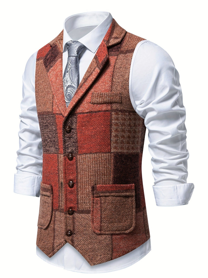 Saverse - Chaleco De Tweed Con Diseño En Espiga y Patchwork