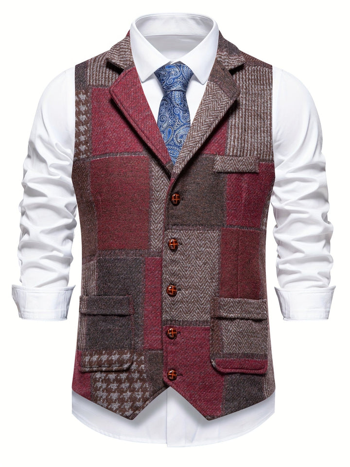 Saverse - Chaleco De Tweed Con Diseño En Espiga y Patchwork