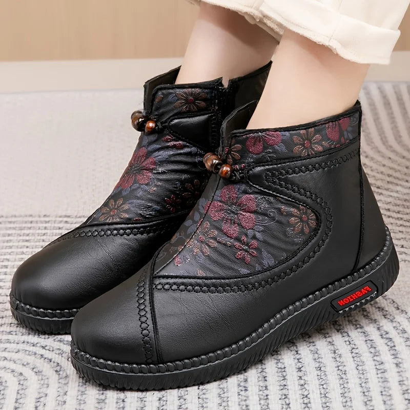 Robbie - Botines Vintage De Cuero Con Estampado Floral