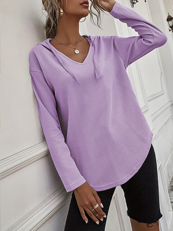 Seonie - Manga Larga Cuello en V Sudadera Con Capucha