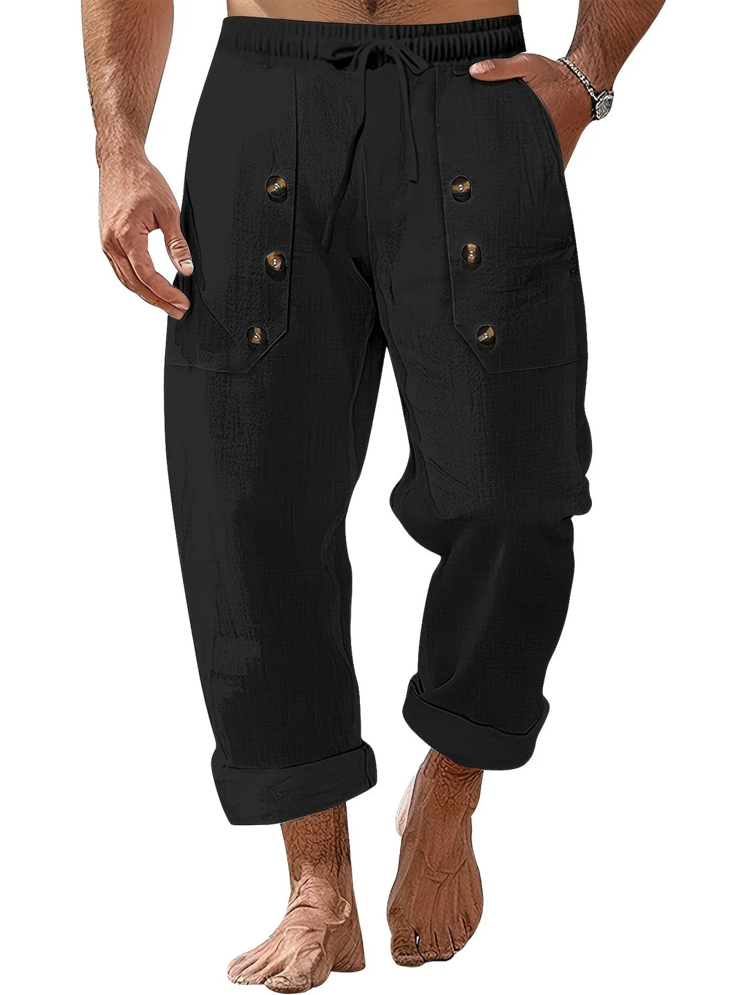 Beslan - Pantalones Elegantes De Pierna Recta Con Botones Dorados