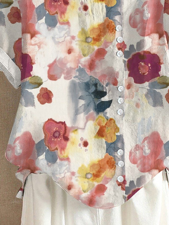 Zendaya - Blusa Informal Con Botones y Estampado Floral