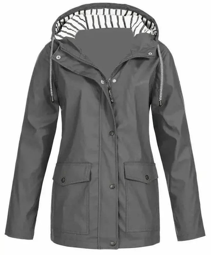 Ilektra - Elegante Manga Larga Impermeable Capuchado Chaqueta