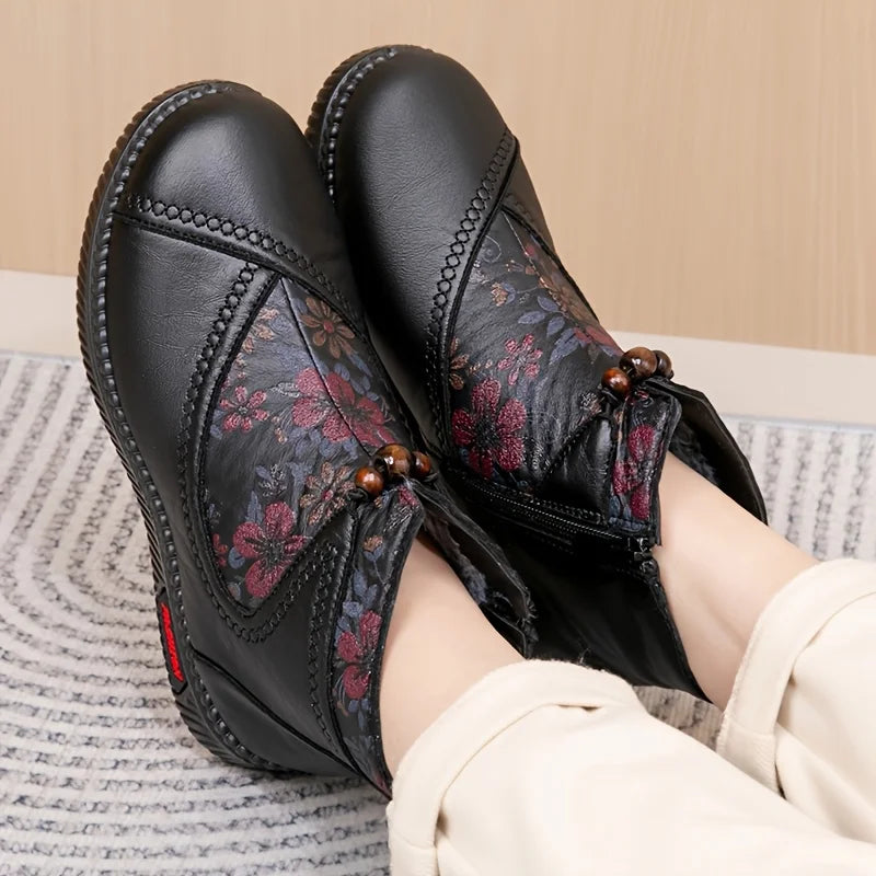 Robbie - Botines Vintage De Cuero Con Estampado Floral