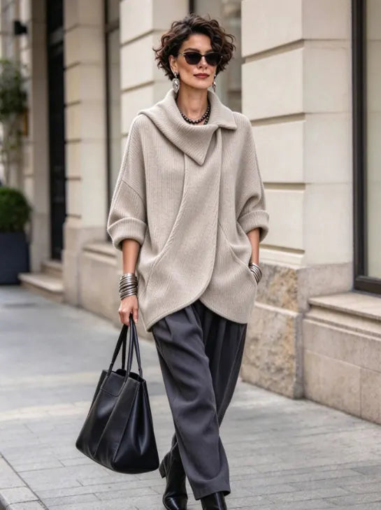 Lenneke - Chaqueta Oversize Con Cuello Asimétrico y Bolsillos