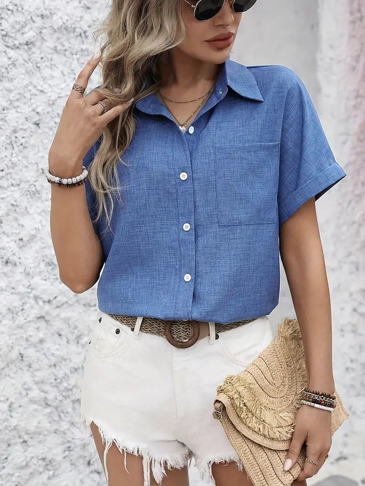 Avina - Elegante Camisa De Manga Corta Con Bolsillo
