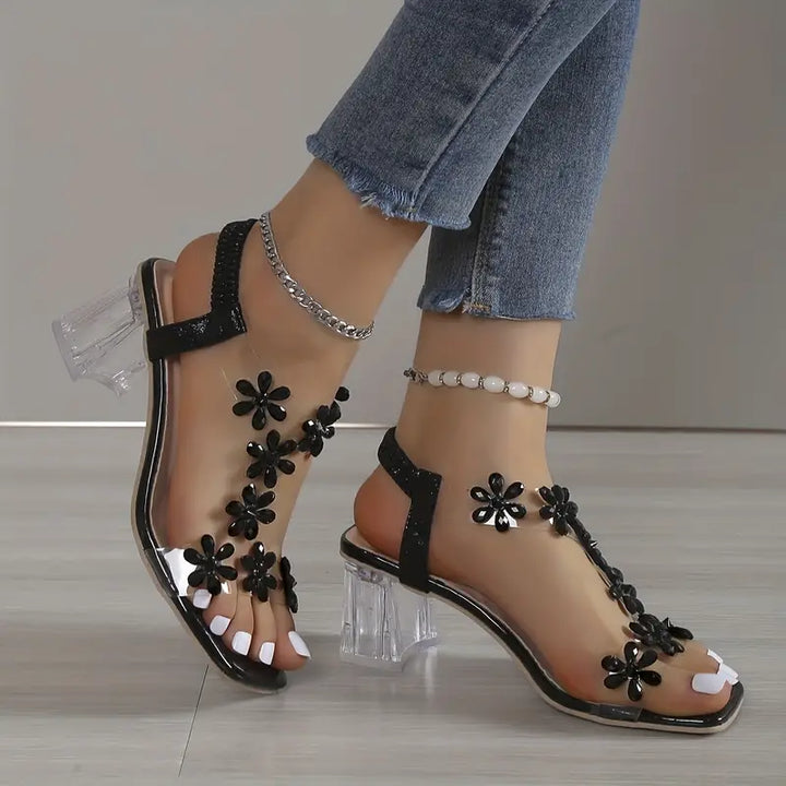 Graciela - Sandalias De Tacón Alto Con Cristales Florales