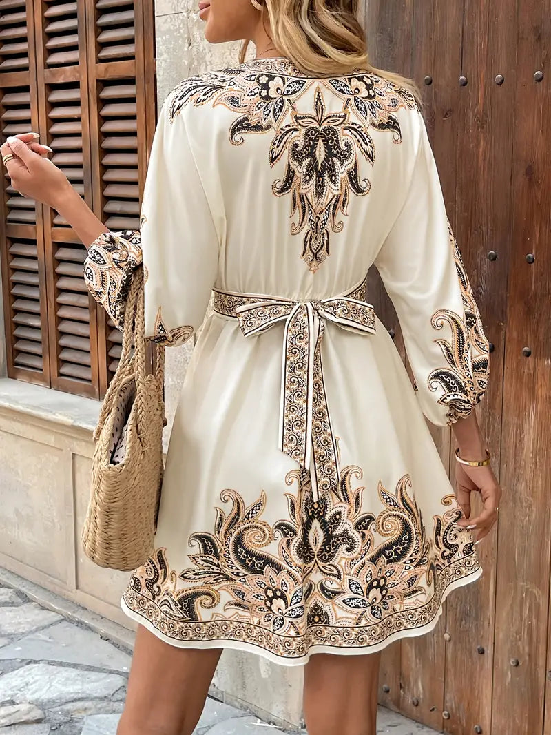 Gwenda - Vestido Evasé Con Estampado De Cachemira y Cuello En V