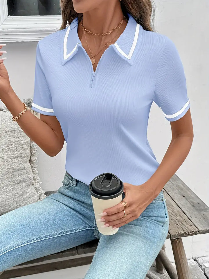 Vasilka - Elegante Top De Manga Corta Con Cuello