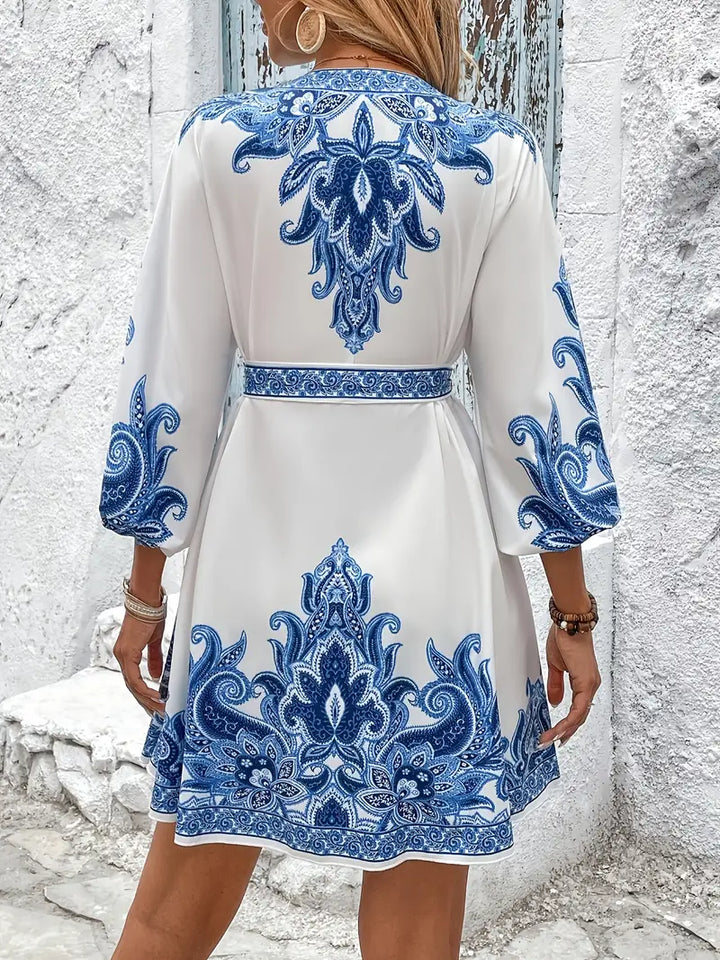Gwenda - Vestido Evasé Con Estampado De Cachemira y Cuello En V