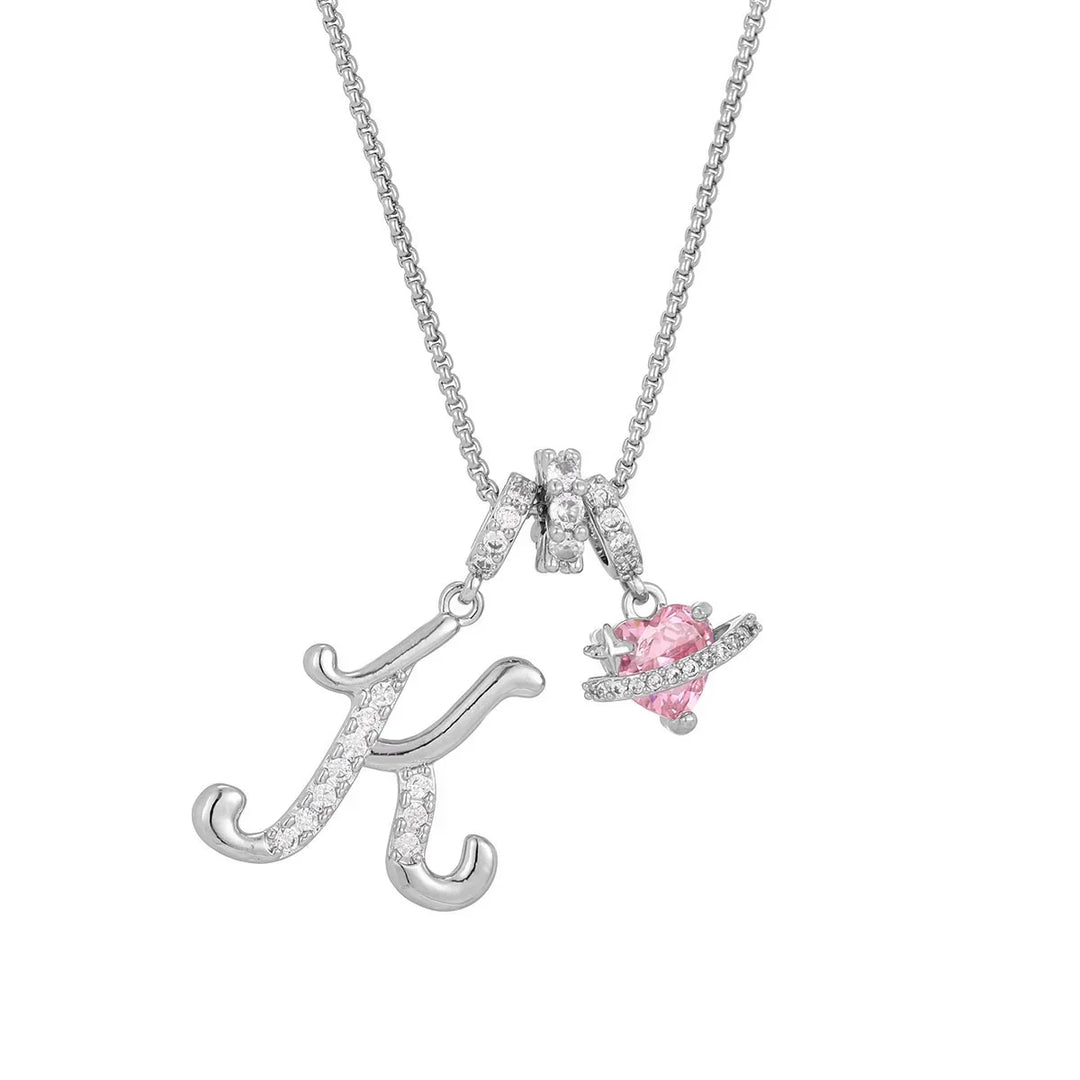Nerute - Collar Con Inicial y Colgante de Corazón Rosa