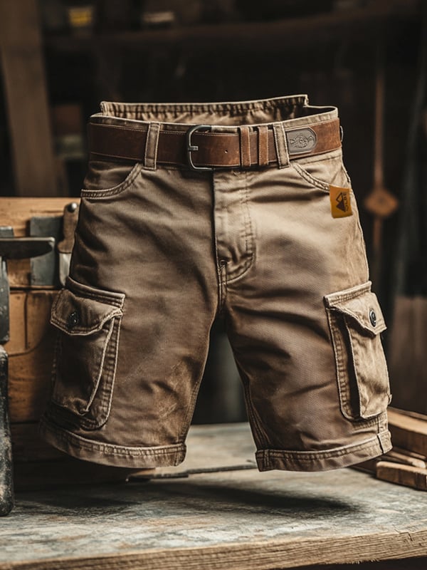 Pantalones Cortos Cargo Multiusos Retro Para Hombre Confeccionados En Tejido Ripstop Resistente al Desgaste
