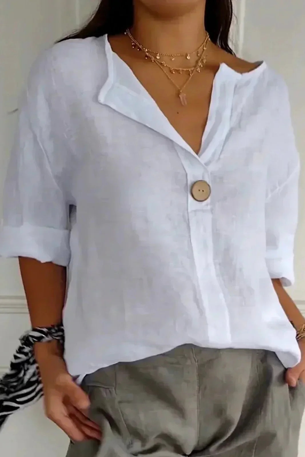 Chalina - Blusa De Lino Con Cuello En V