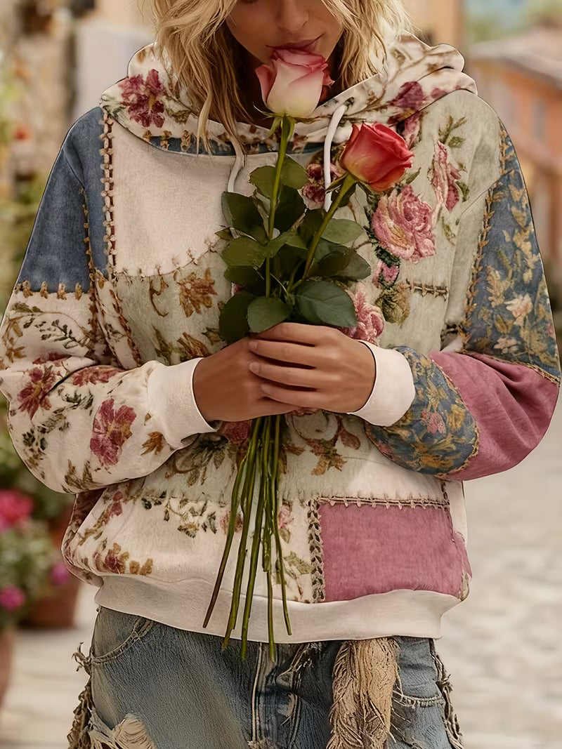 Norella - Sudadera Con Capucha De Manga Larga Y Diseño Floral De Patchwork