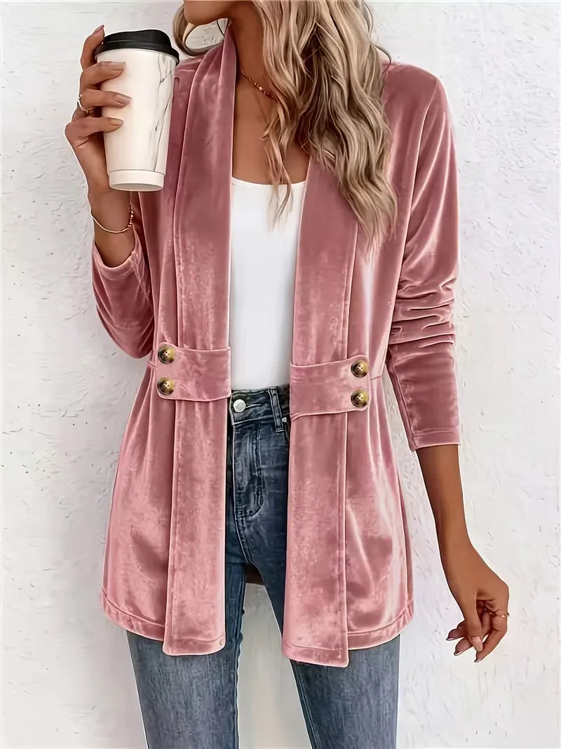 Sdenia - Blazer Largo De Terciopelo Con Abertura Frontal