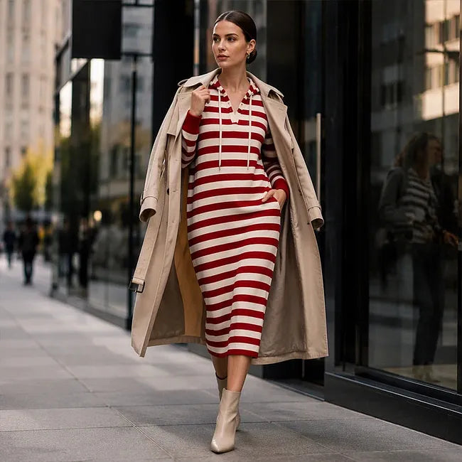 Zeynep - Vestido Estilo Sudadera Con Capucha A Rayas