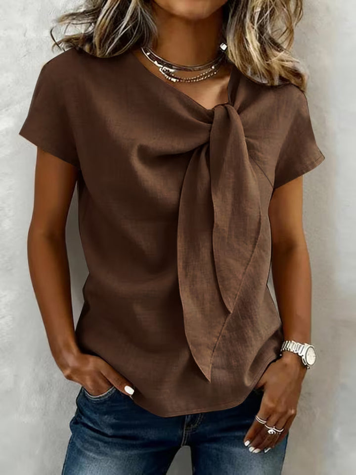 Wiliena - Camiseta De Manga Corta Con Cuello Anudado